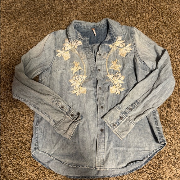 Free People Tops - Embroidered Denim free people Shirt